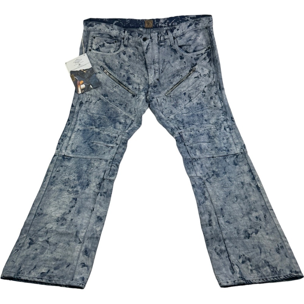 NWT PRPS Indigo Blue E75P59X Barracuda Distressed Zip Jeans‎ Mens Size 42X35